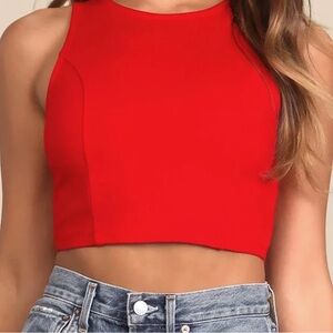 Lulus Let's Tie It Red Tie-Back Cropped Tank Top